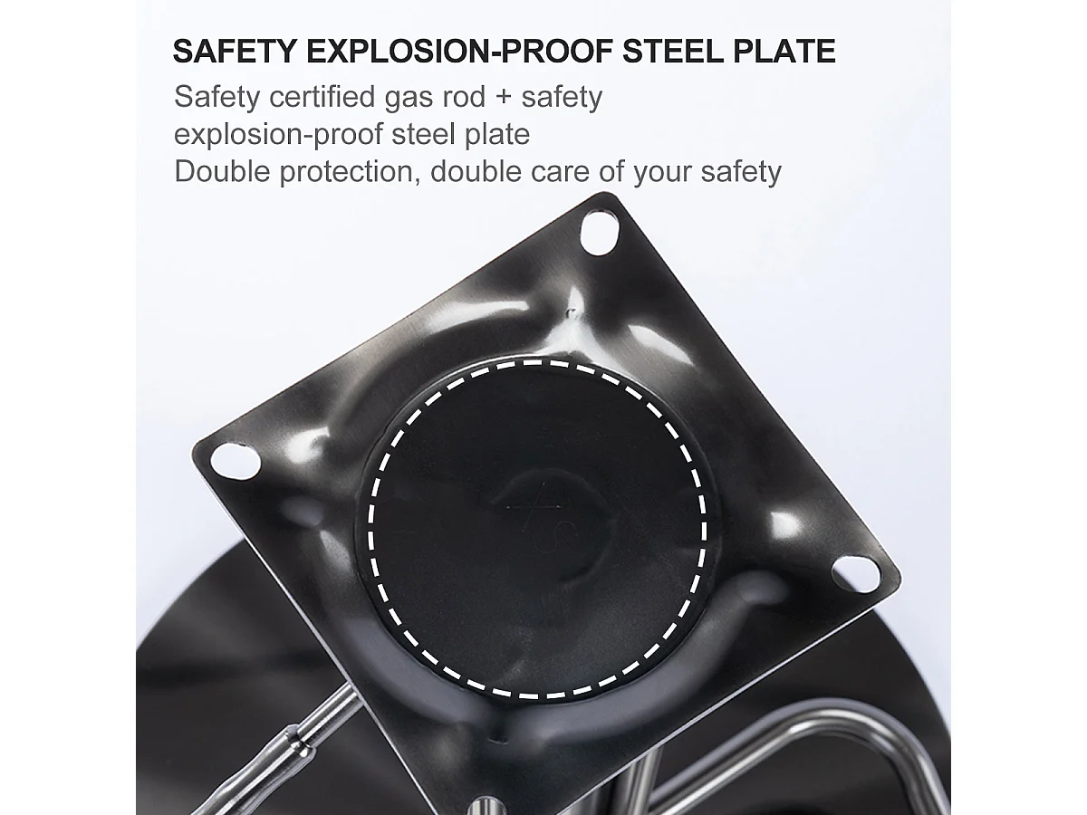 Taburete de bar de cuero napa, acero inoxidable, respaldo ajustable y giratorio 360°, moderno gris