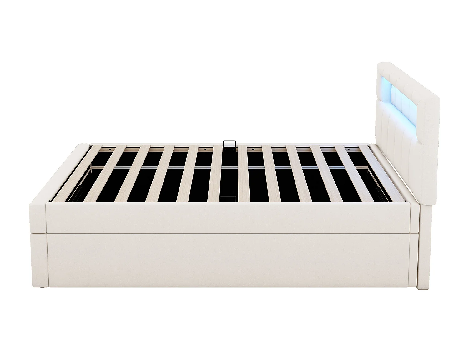 Cama de terciopelo de 90x200 cm con LED, almacenaje integrado, cabecero ajustable, color beige