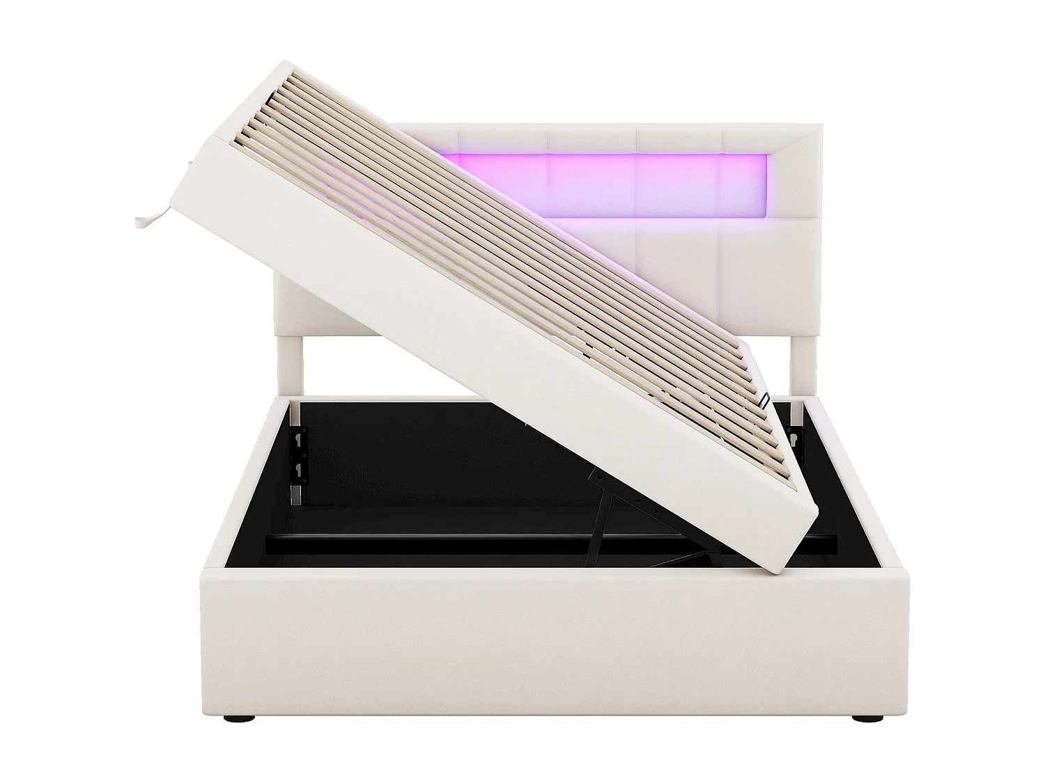 Cama de terciopelo de 90x200 cm con LED, almacenaje integrado, cabecero ajustable, color beige