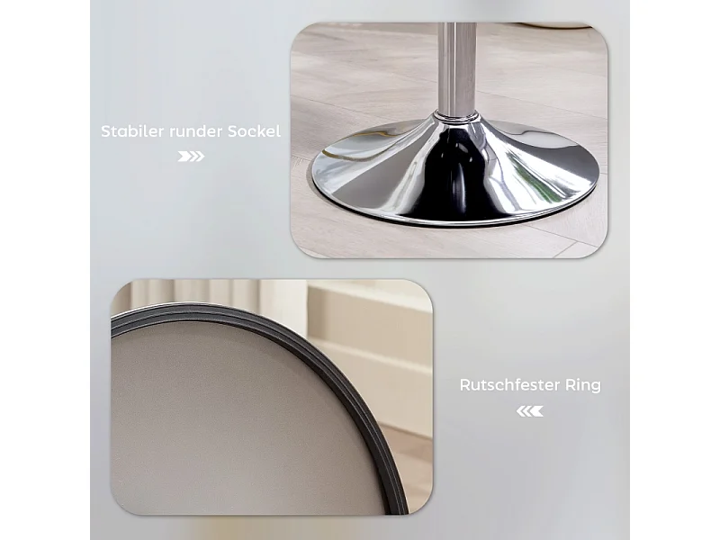 Taburete de bar ajustable en tejido de pana blanca con giro de 360° y patas metálicas estables.