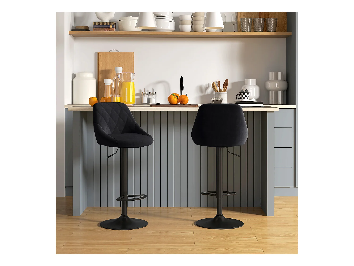 Bancos altos 2 peças em veludo regulável em altura com encosto em metal preto 46x48x83-104 cm