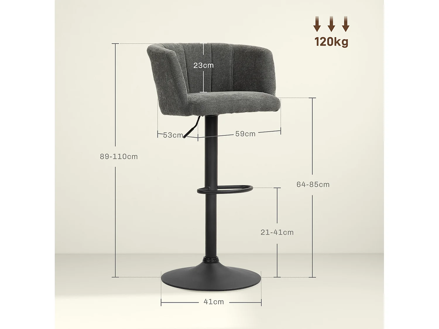 Tabourets de bar pivotants 2 pezzi tissu lin réglables con repose-pieds pour kitchen salon gris foncé