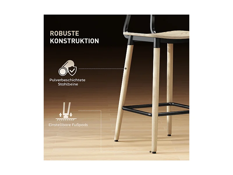 Taburete de bar 2 piezas acero madera natural asiento respaldo reposapiés cocina salón 94 cm