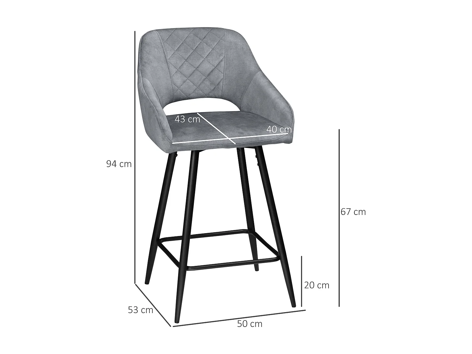 Tavolini da bar 2 pezzi grigio in poliestere con dossier piedi in acciaio per cucina 50x53x94 cm