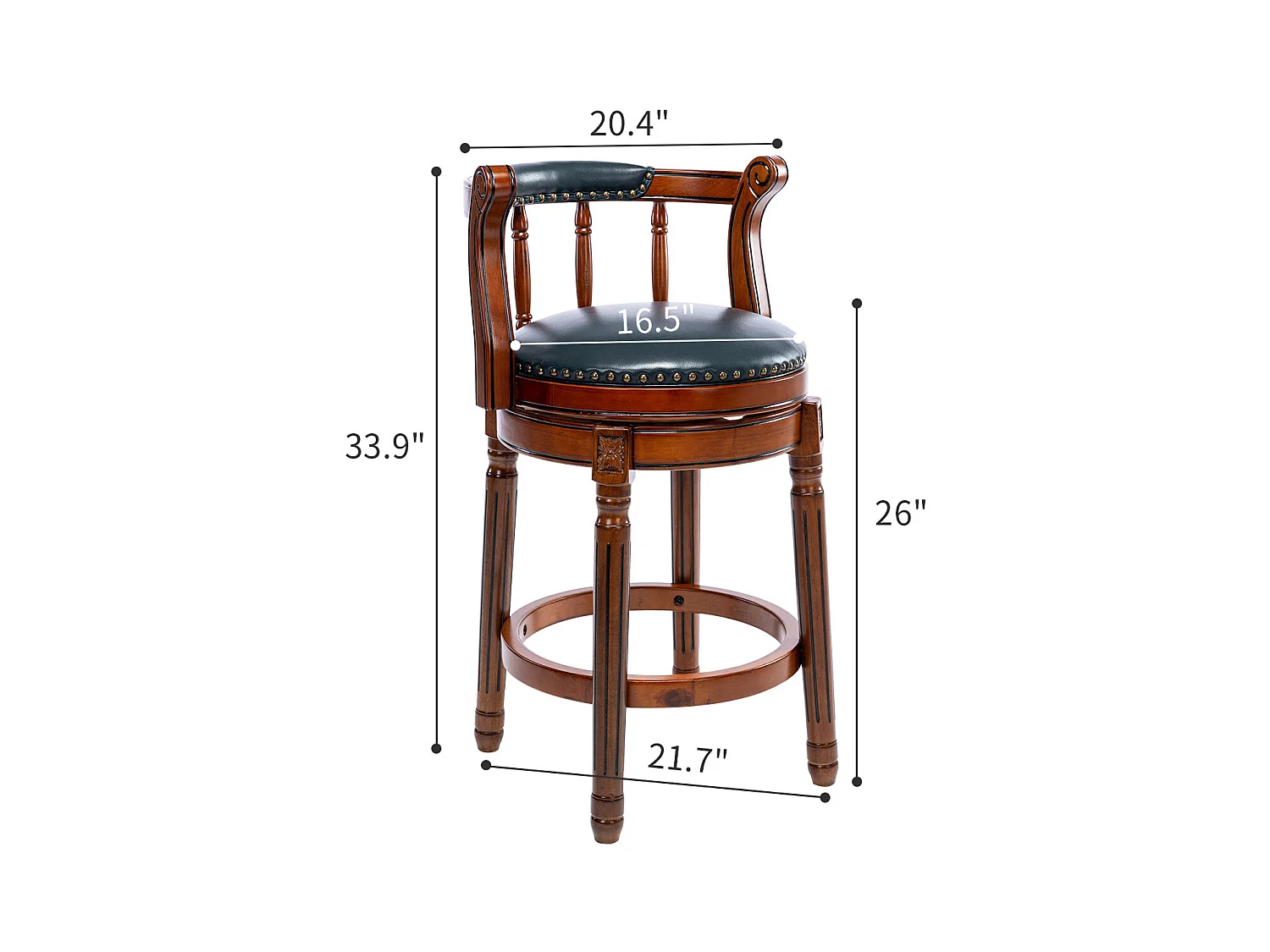 Tabouret de bar cuir pleine fleur bois 360° pivotant dossier hauteur 66 cm kitchen bleu