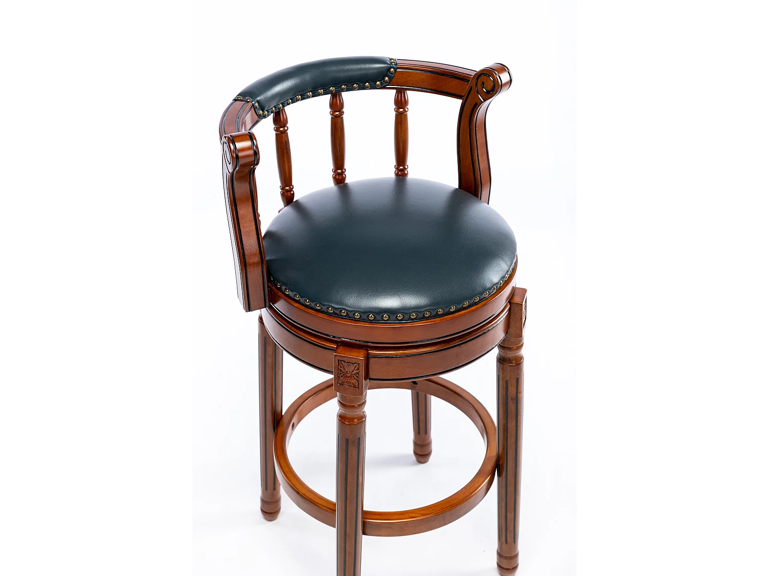 Tabouret de bar cuir pleine fleur bois 360° pivotant dossier hauteur 66 cm cuisine bleu