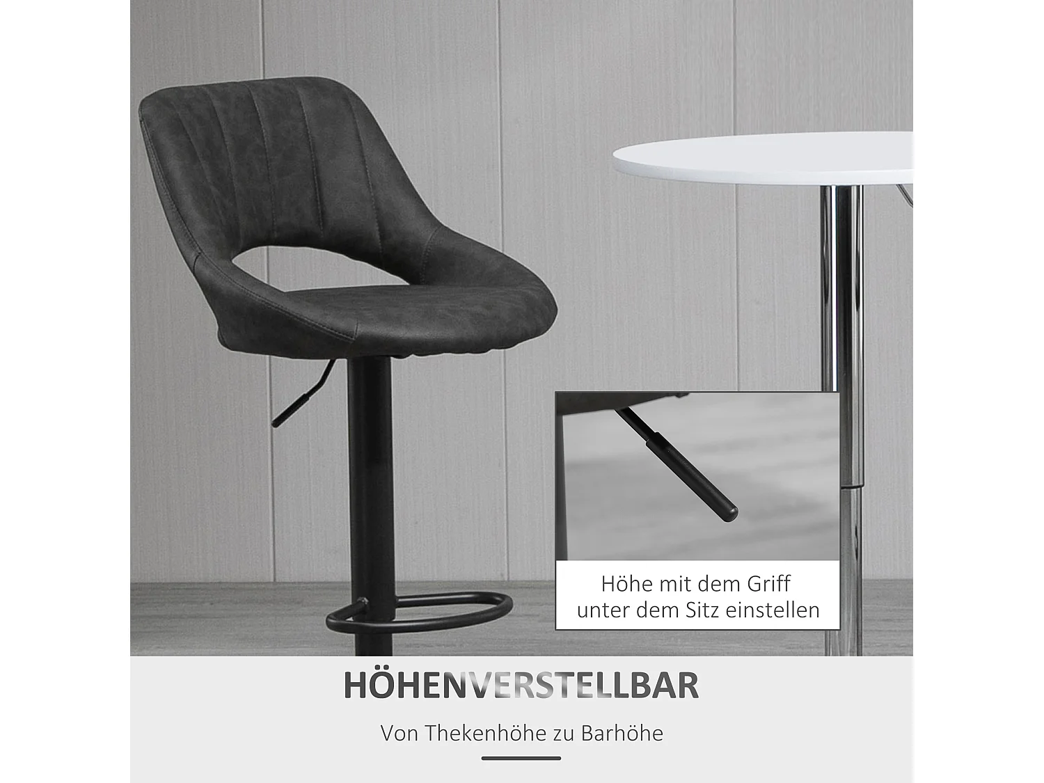 Tabourets de bar 2 pièces simili cuir réglables pivotants pieds métal gris 44x49x90-110 cm pour cuisine et bar
