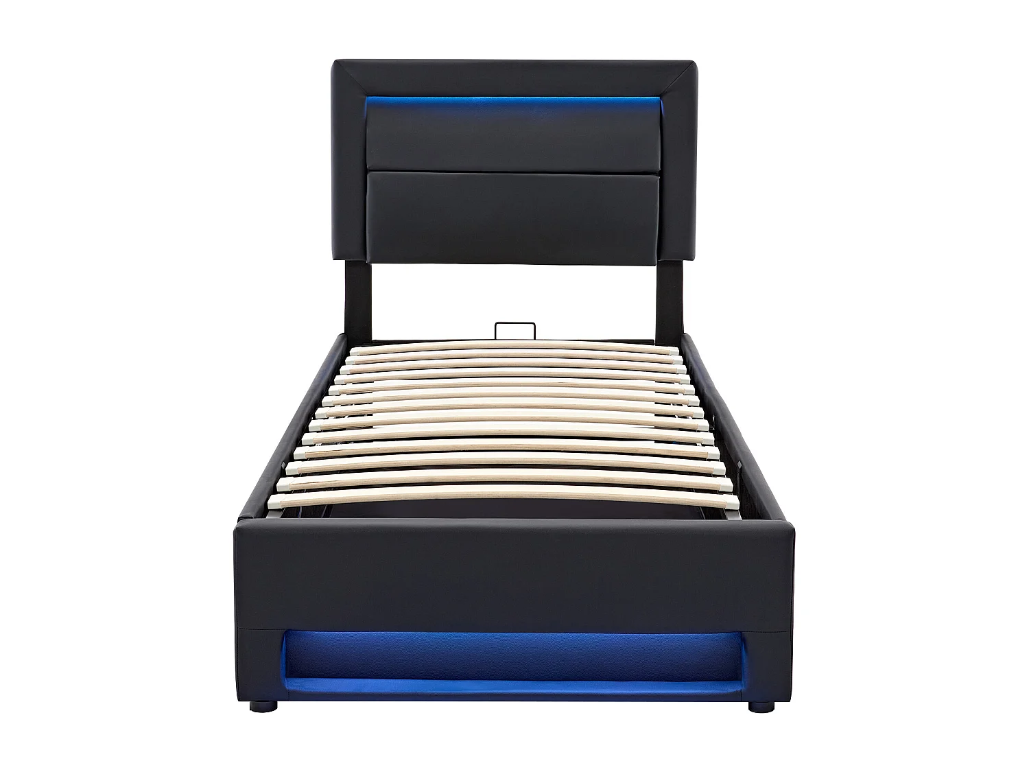 Lit rembourré 90x190 cm PU LED porta USB rangement noir sans matelas