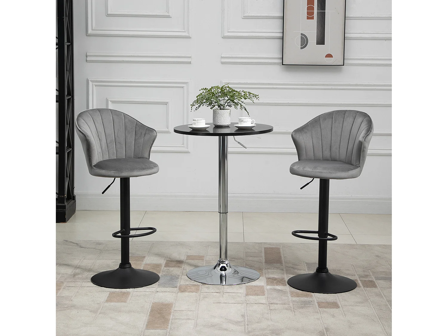 Bancos altos 2 peças tecido veludo cinza ajustável giratório sem braços 54x56x91-111 cm