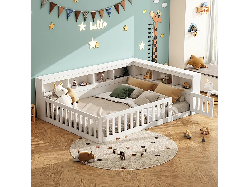 Panca illuminata 140x200 cm in MDF con disposizione laterale, cassetti, sommier, premio e USB, bianca