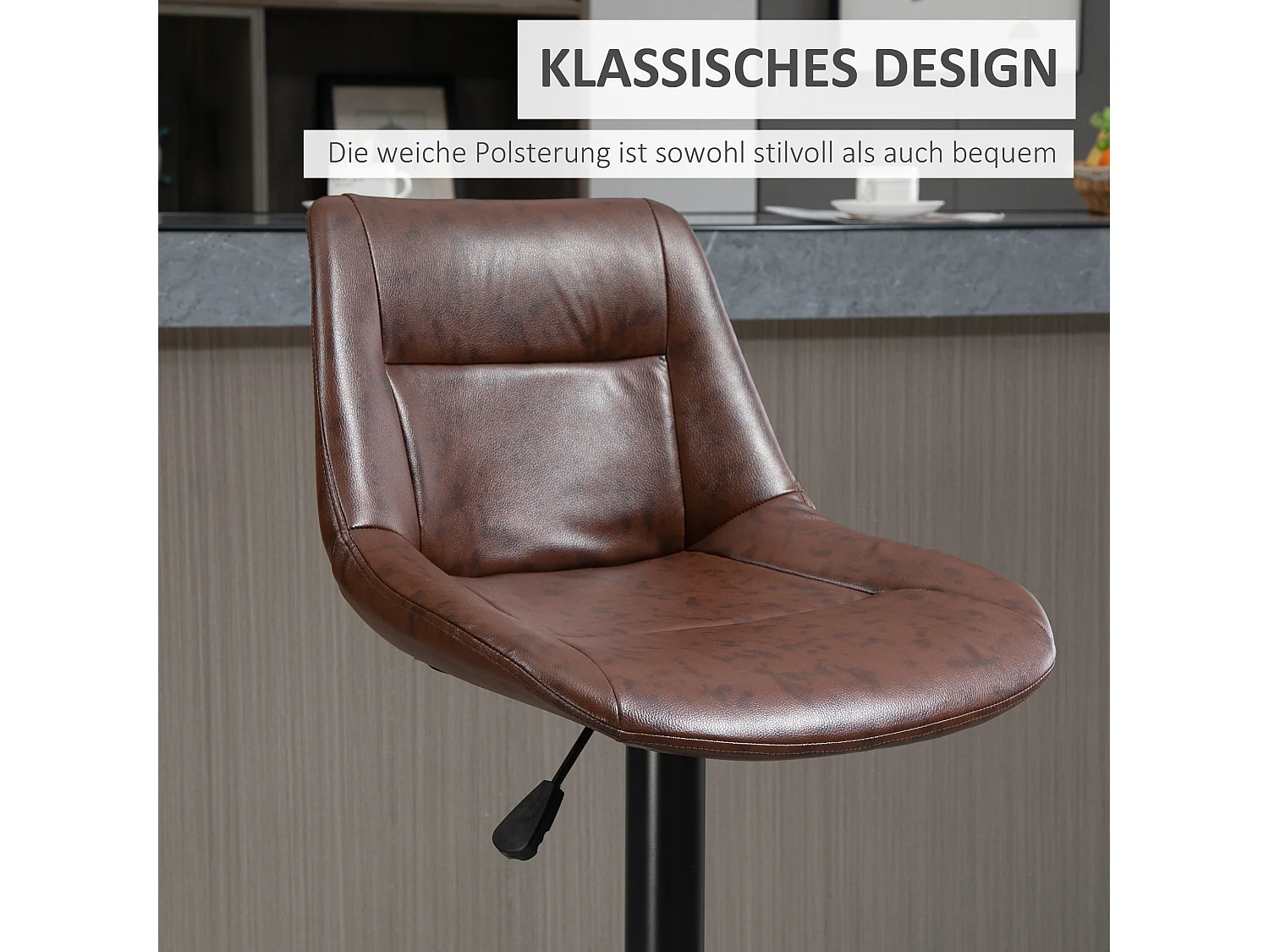 Lotto di 2 tavolini da bar regolabili simili in cuoio marrone con dossier pivotants in acciaio per cucina bar 46,5x50x88-108 cm