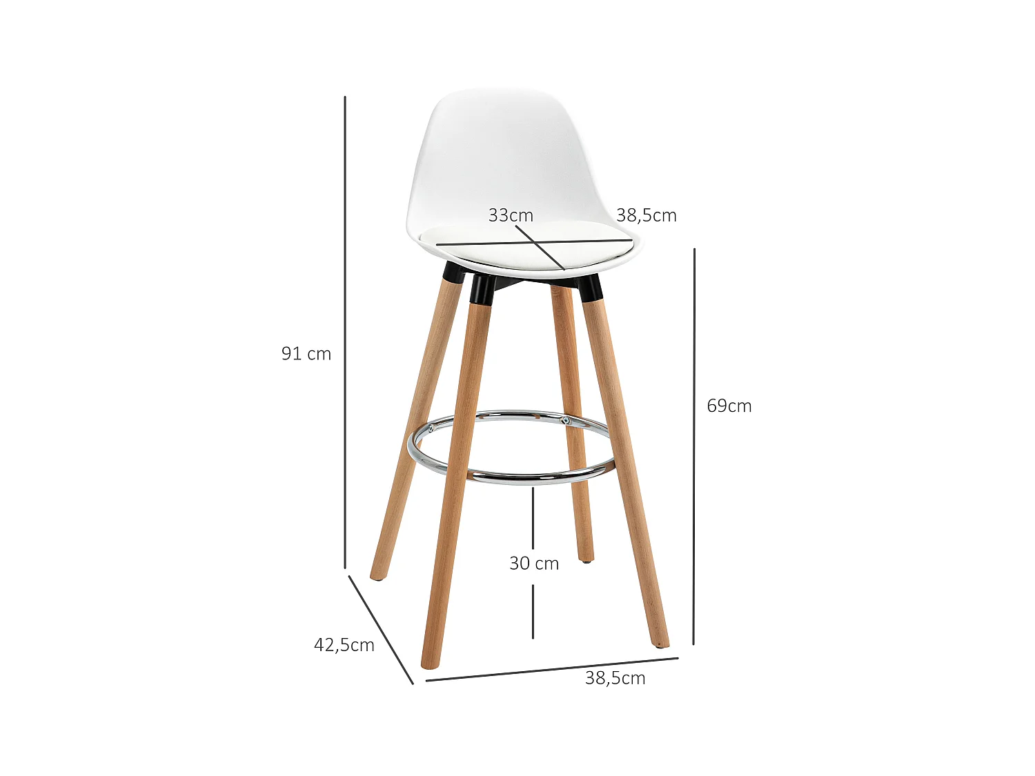 Tabourets de bar lotto 2 simili cuir blanc dossier haut repose-pieds pour kitchen 38,5x42,5x91 cm