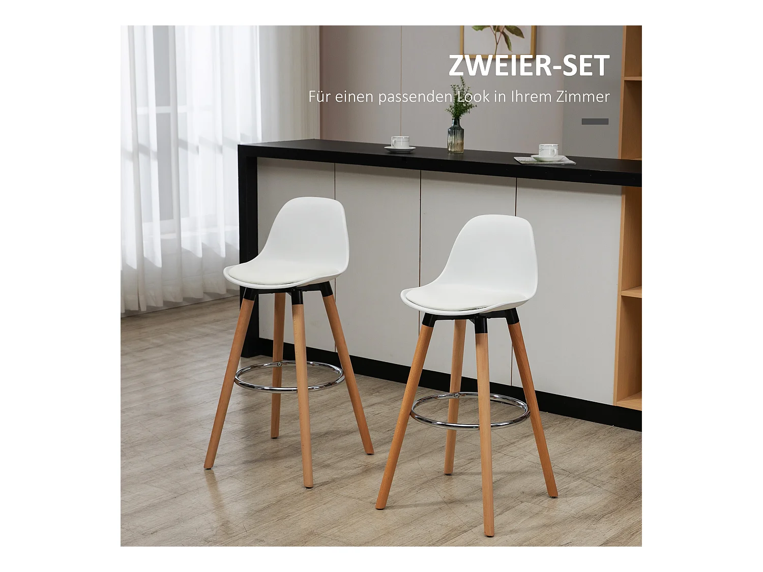 Tabourets de bar lotto 2 simili cuir blanc dossier haut repose-pieds pour kitchen 38,5x42,5x91 cm