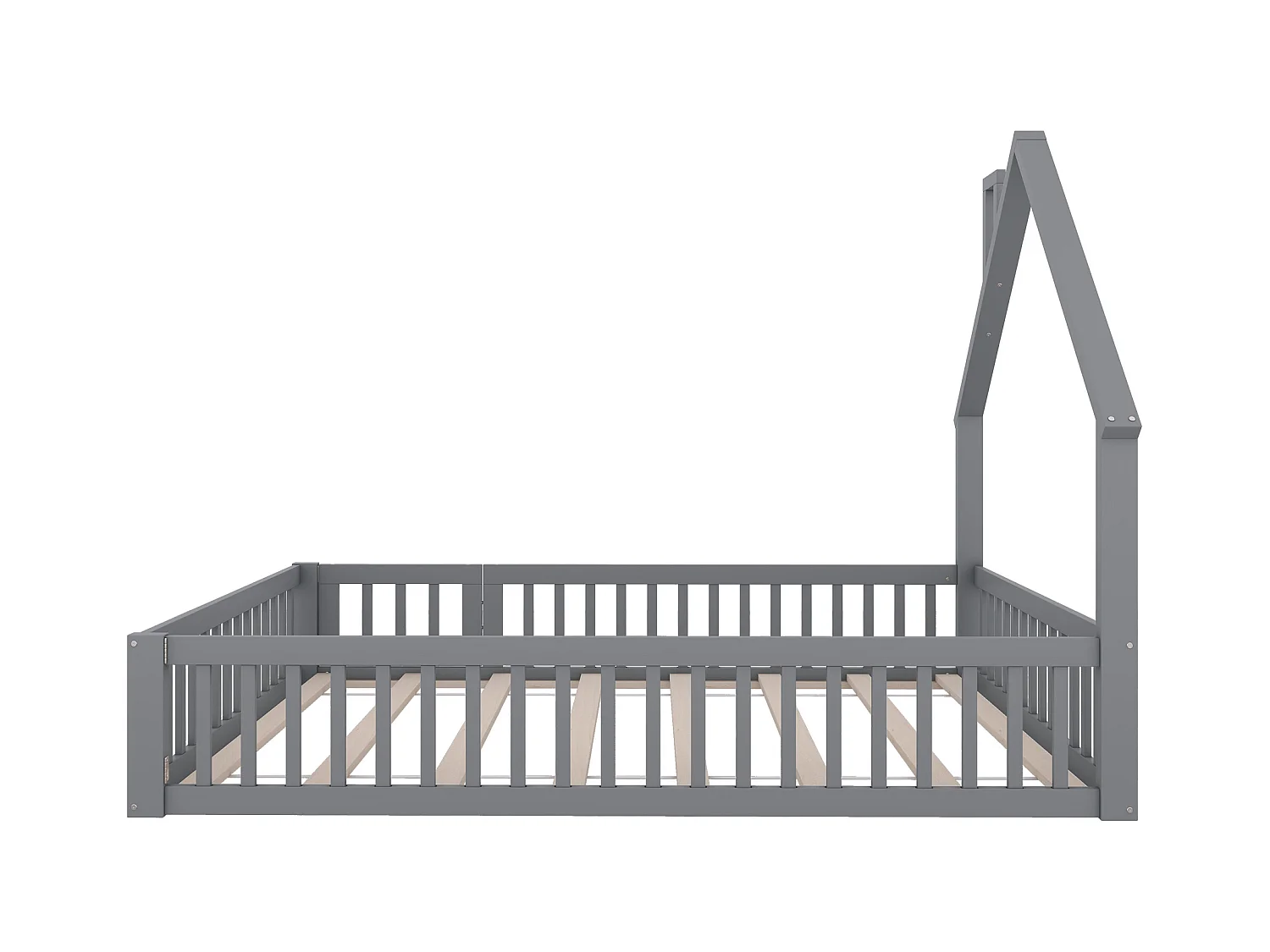 Lit enfant 140x190 cm en bois massif MDF forme cheminée, lit avec sommier, gris