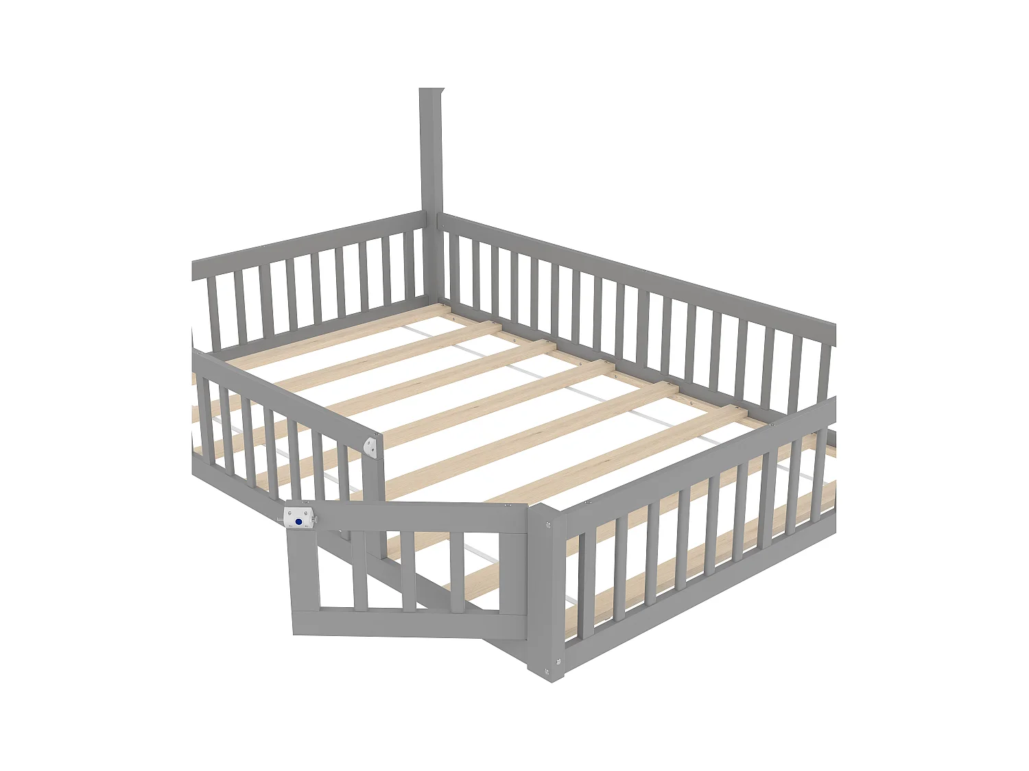 Lit enfant 140x190 cm en bois massif MDF forme cheminée, lit avec sommier, gris