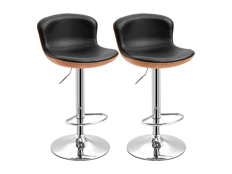 Lotto 2 tabourets de bar réglables cuir synthétique pivotants avec dossier et repose-pieds noir 46x53,5x85-106 cm