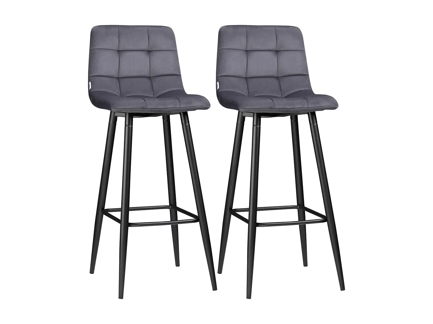 2 taburetes de bar de terciopelo con respaldo y patas de metal de 105 cm, diseño moderno para cocina en gris