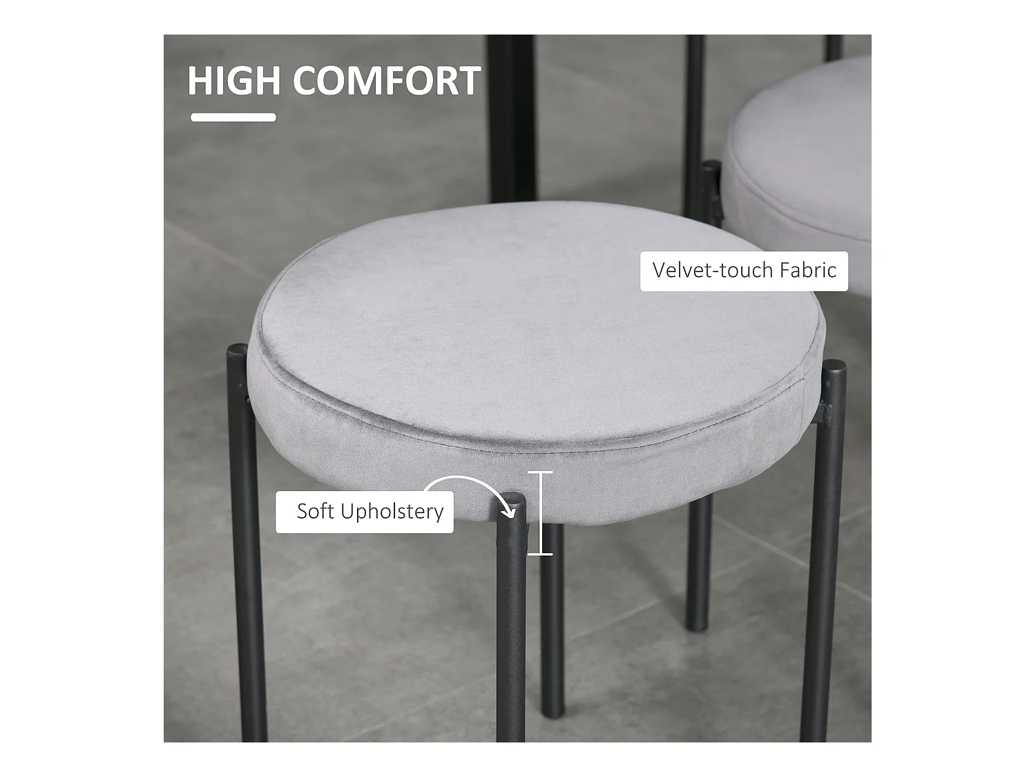 Tabouret Cuisine lot de 4 epilable métal gris assise velours rembourrée moderne pour salle à manger