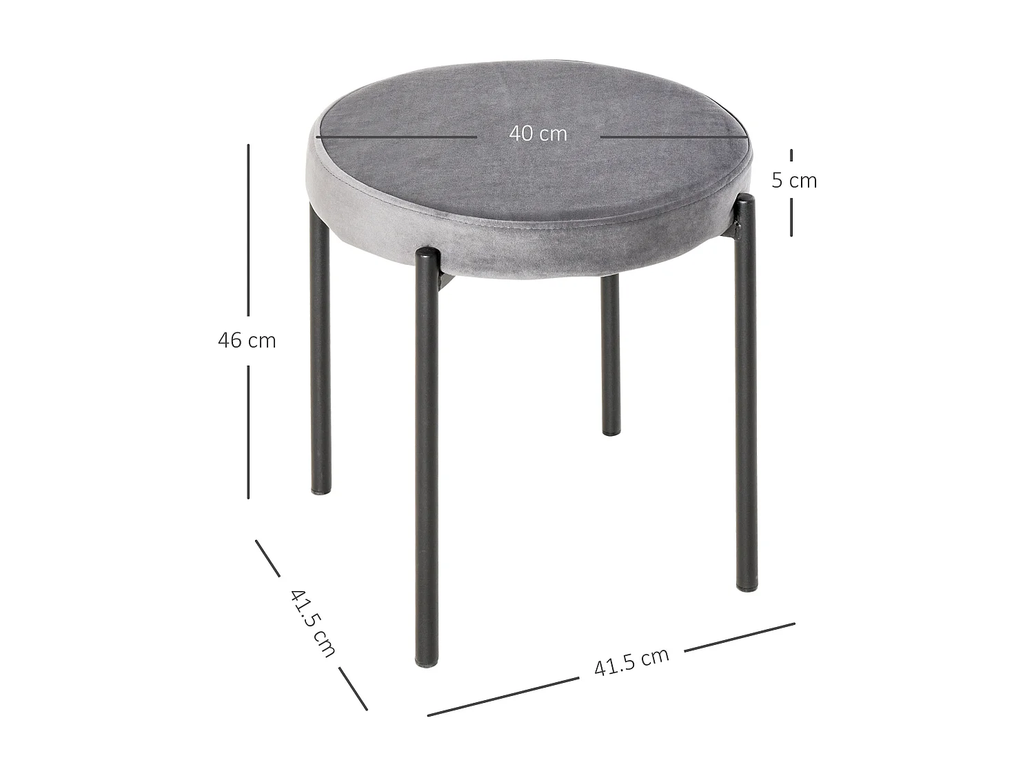 Tabouret cuisine lot de 4 empilable métal gris assise velours rembourrée moderne pour salle à manger