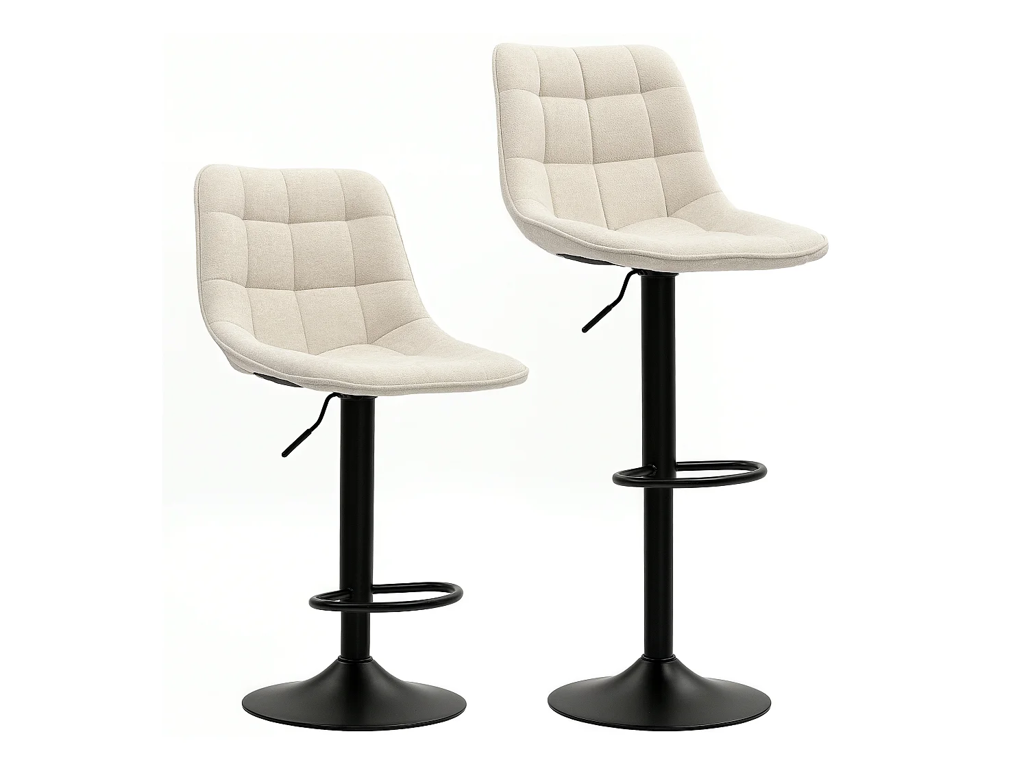 Conjunto de 2 taburetes de bar regulables tapizados en poliéster con respaldo y patas de acero beige 53x47x117 cm