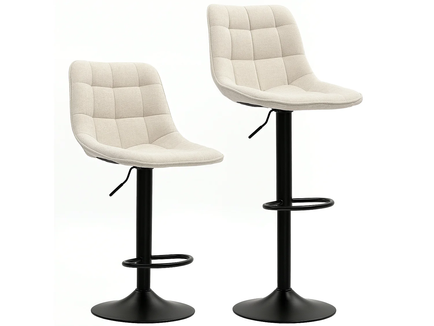 Conjunto de 2 taburetes de bar regulables tapizados en poliéster con respaldo y patas de acero beige 53x47x117 cm