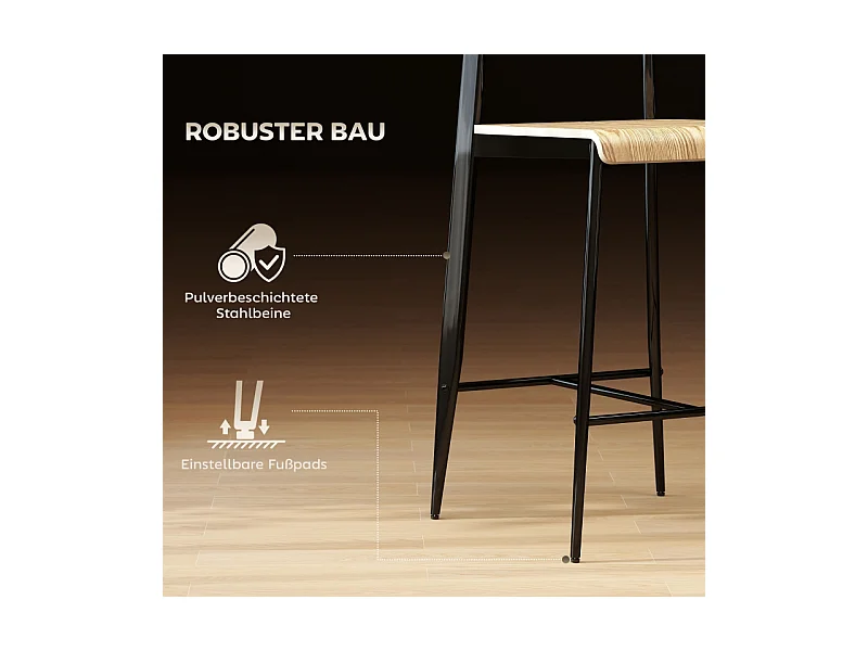 Lotto 2 tabourets bar métal bois naturel design industriel hauteur 66 cm kitchen noir