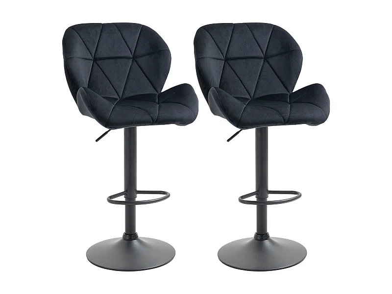 Taburetes de bar giratorios regulables de 2 piezas sin reposabrazos en terciopelo negro con respaldo 51x57x114cm