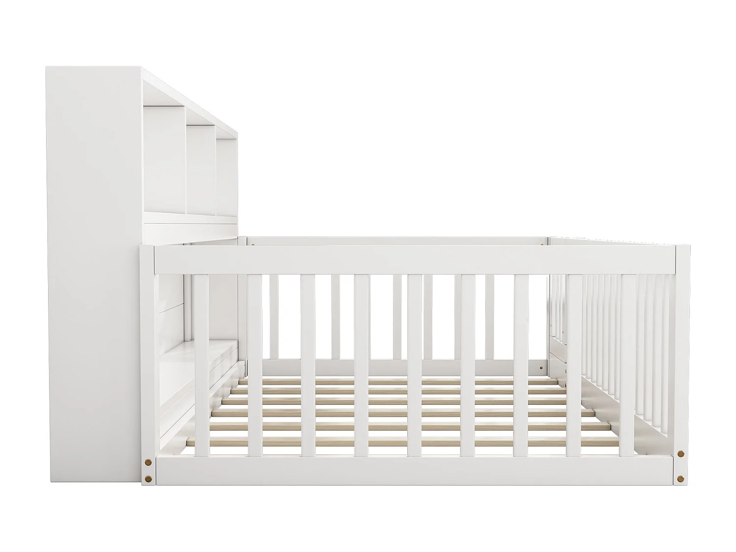 Divanetto illuminato per bambini 90x200 cm bois avec rangements et garde-corps blanc