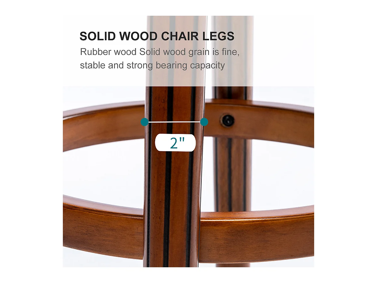 Taburete de bar de piel flor, madera maciza, giratorio 360°, respaldo cómodo, altura 66 cm, color marrón