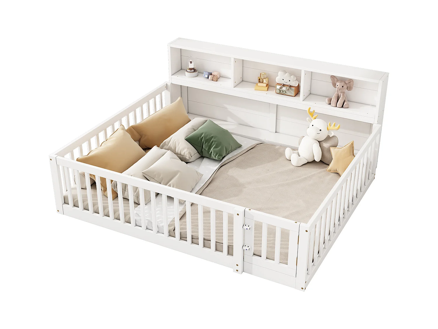 Sofá cama infantil 140x200 cm madera con almacenaje y barandilla blanca