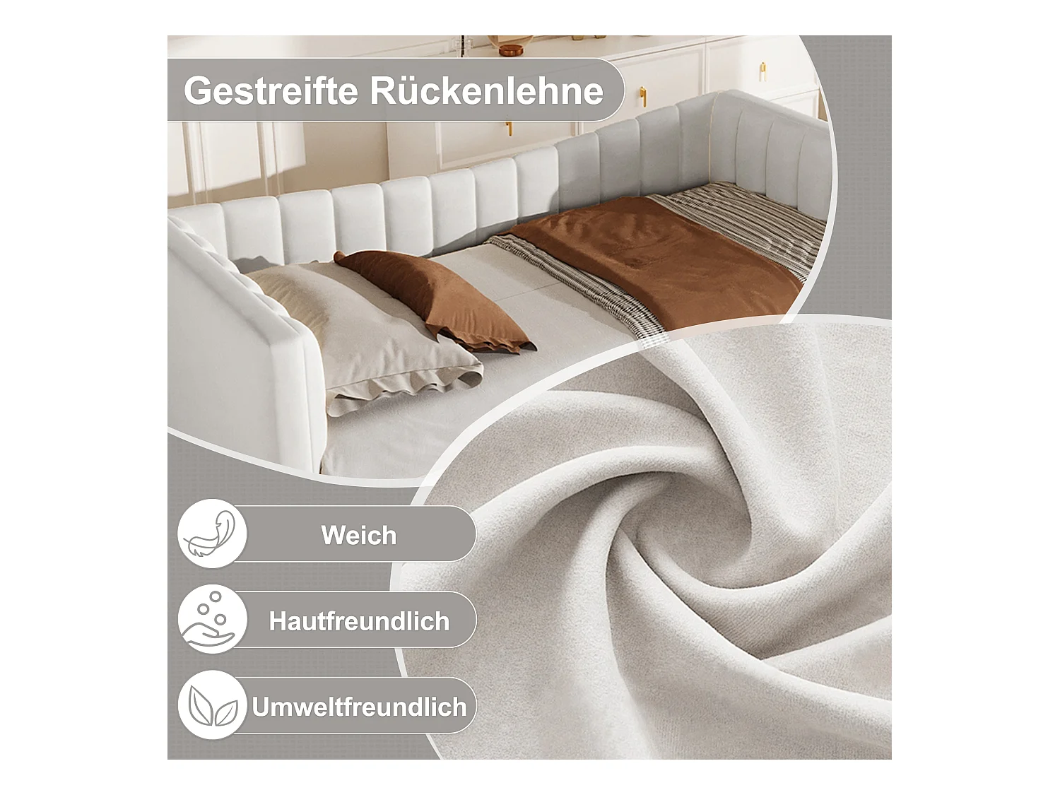 Sofá-cama 90x200cm veludo branco com cama de rodízio conversível para 180x200cm