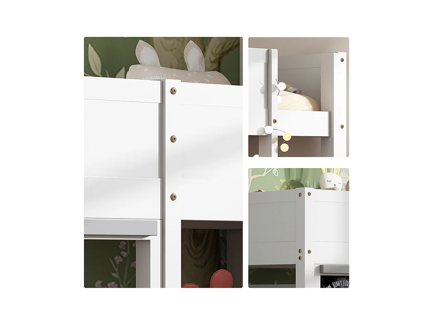 Cama infantil cabina 90x200 cm madera de pino blanco con estante de pizarra y escalera de seguridad