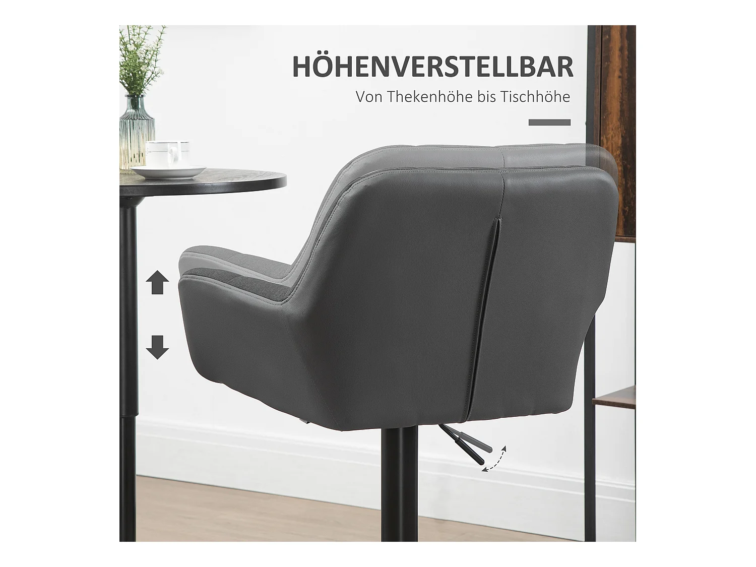 2 taburetes de bar giratorios ajustables de tela efecto lino con respaldo para cocina, color gris, 114 cm