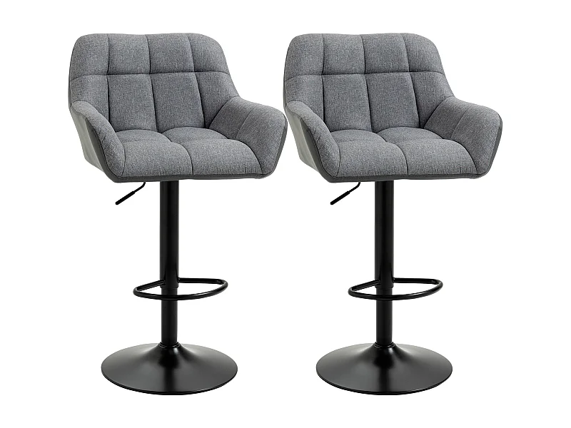 2 bancos de bar giratórios ajustáveis com efeito de linho e encosto para cozinha cinza 114 cm