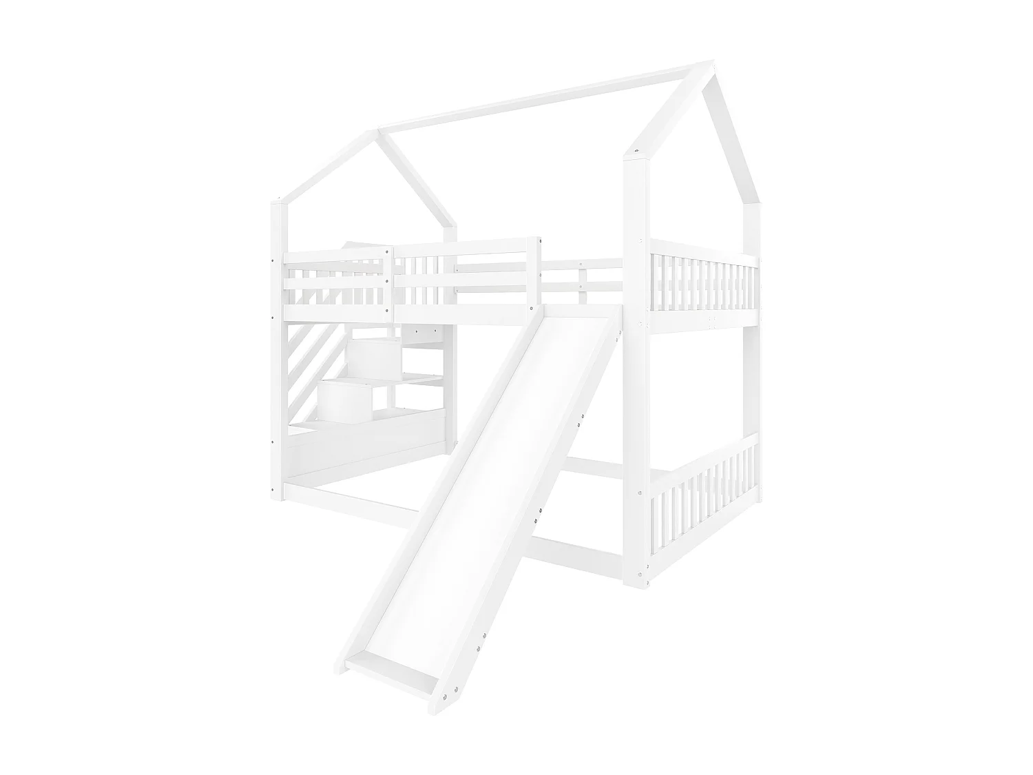 Lit superposé 140x200 bois avec toboggan escalier rangement enfants/adolescents blanc