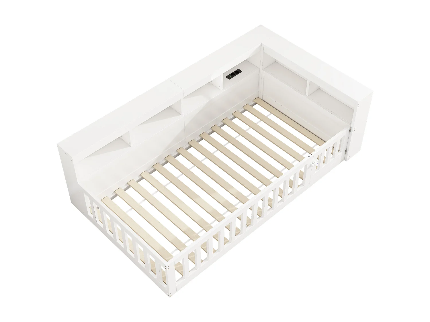 Panca illuminata 90x200 cm in MDF con disposizione laterale, cassetti, sommier, premio e USB, bianca