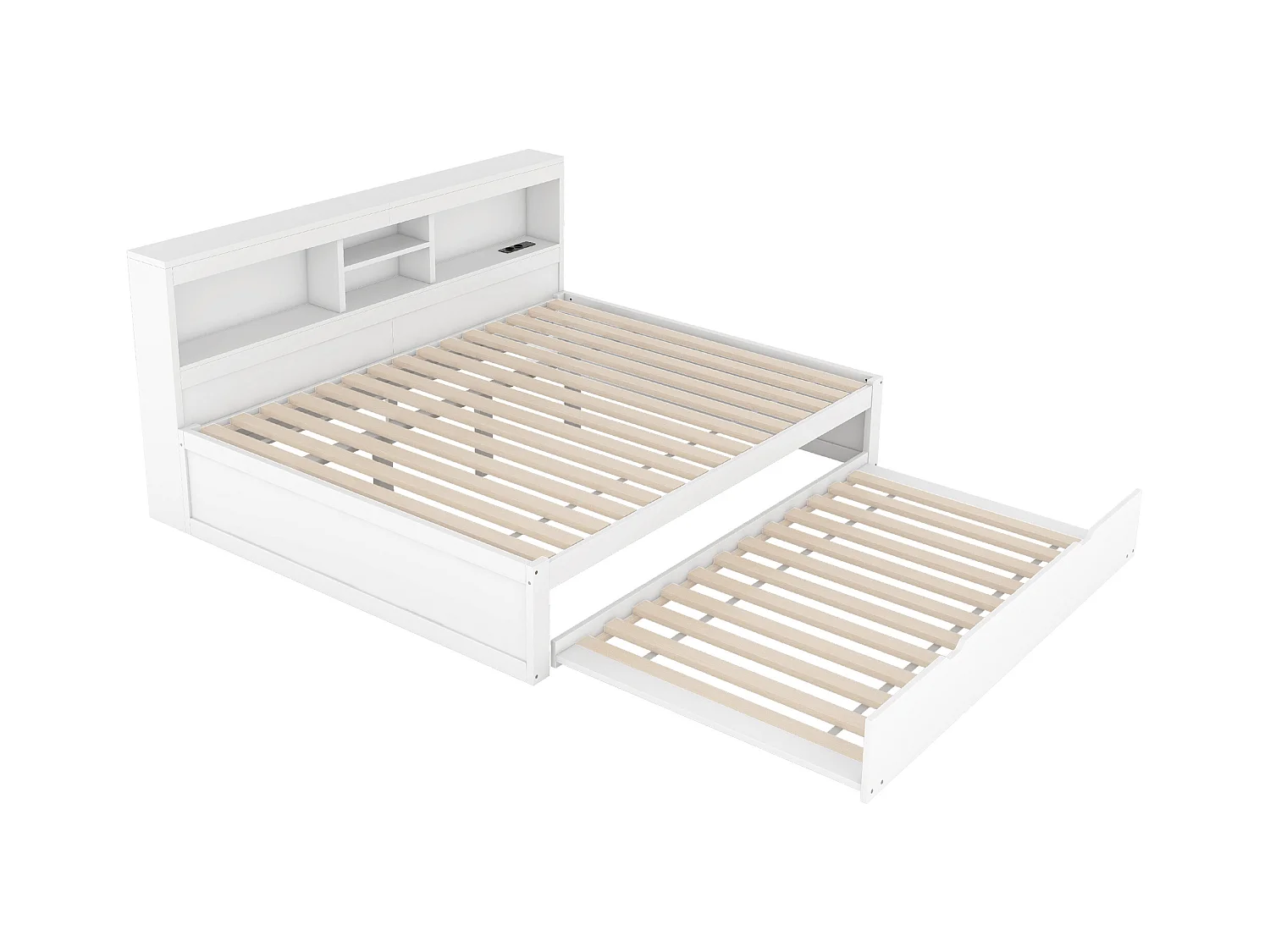 Sofá cama 140x200cm en MDF y tablero de partículas con LED, cajón, cama nido, USB y enchufe, blanco
