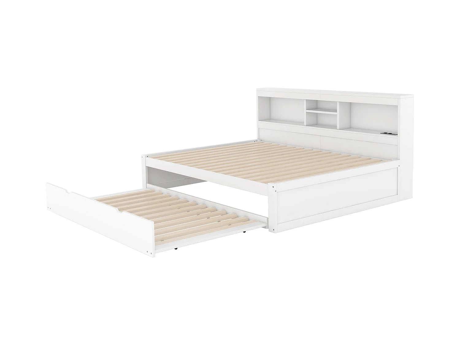 Sofá cama 140x200cm en MDF y tablero de partículas con LED, cajón, cama nido, USB y enchufe, blanco