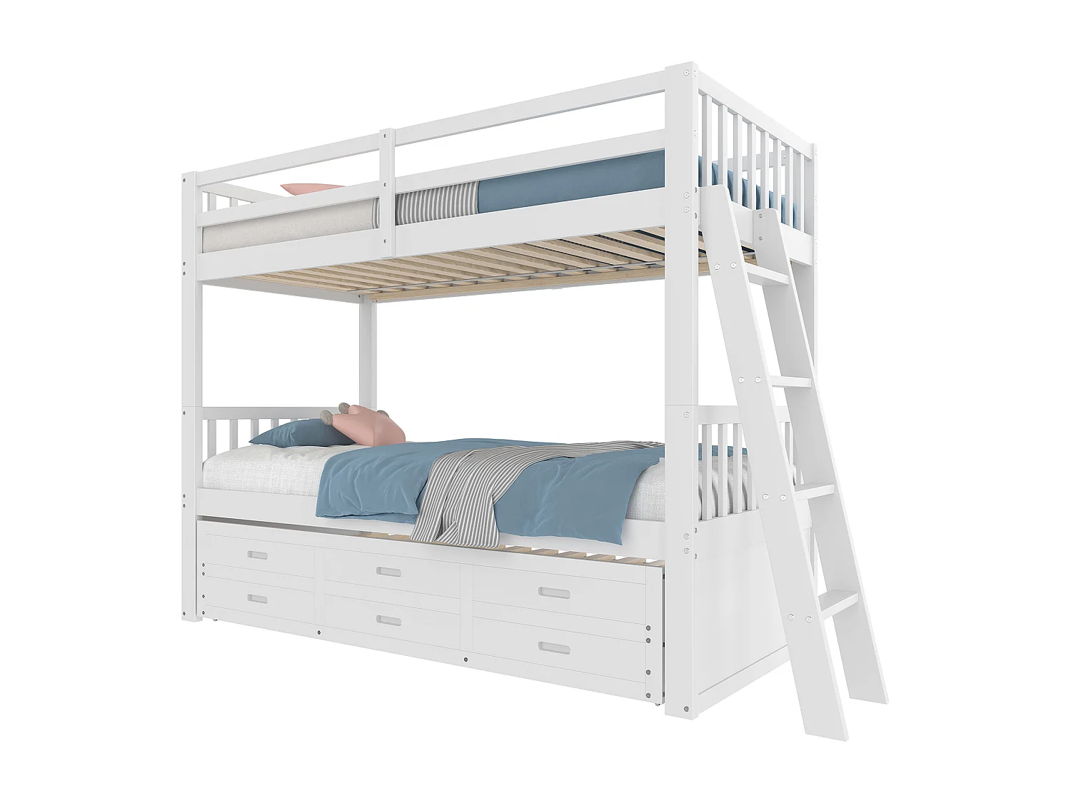 Beliche infantil 90x200 madeira MDF com gavetas e cama de rodízio branca