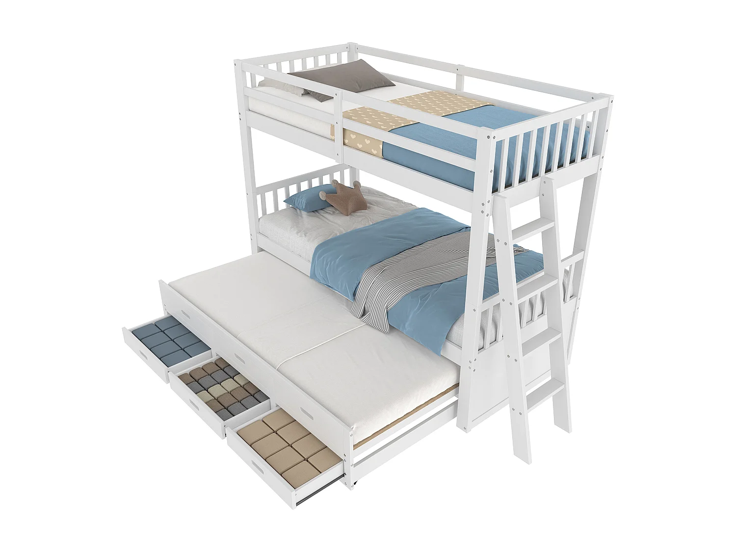 Beliche infantil 90x200 madeira MDF com gavetas e cama de rodízio branca