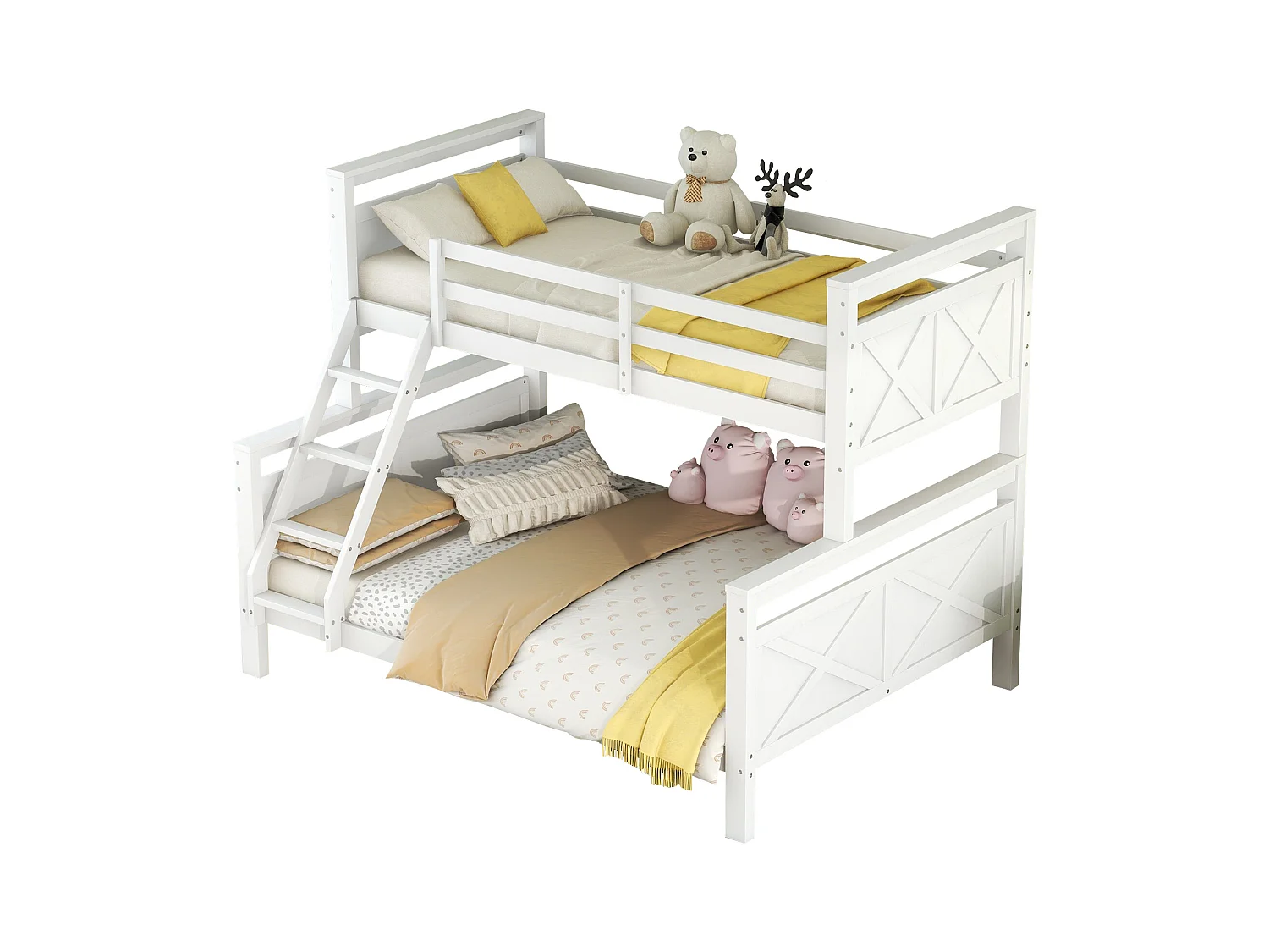 Lit superposé 90/140x200 bois pin convertibile 2 letti bambini e adulti bianchi