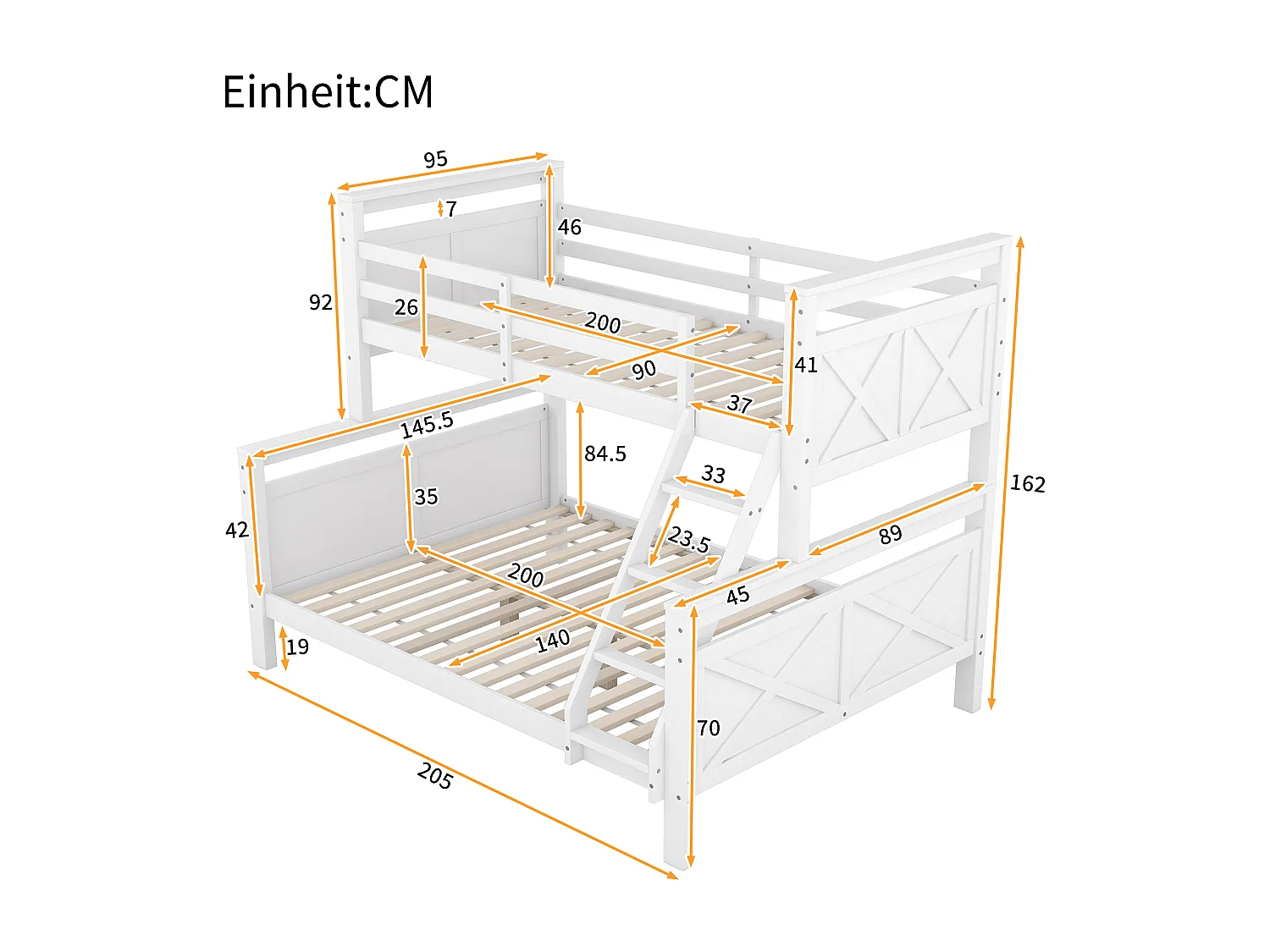 Litera 90/140x200 madera de pino convertible en 2 camas niño y adulto blanca