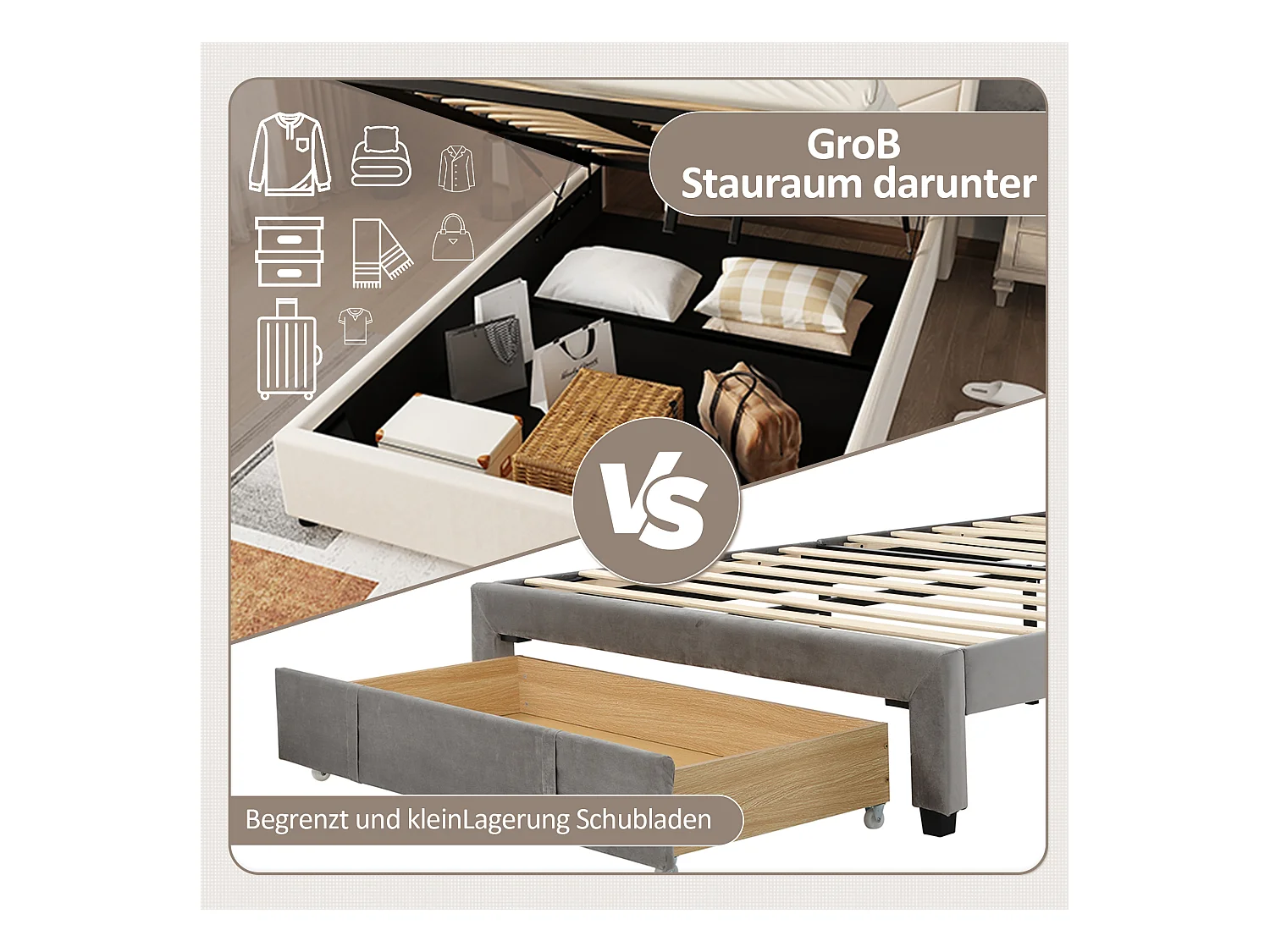 Cama de lino con canapé de 140x190 cm, LED, equipo de música, USB y almacenaje hidráulico, color beige