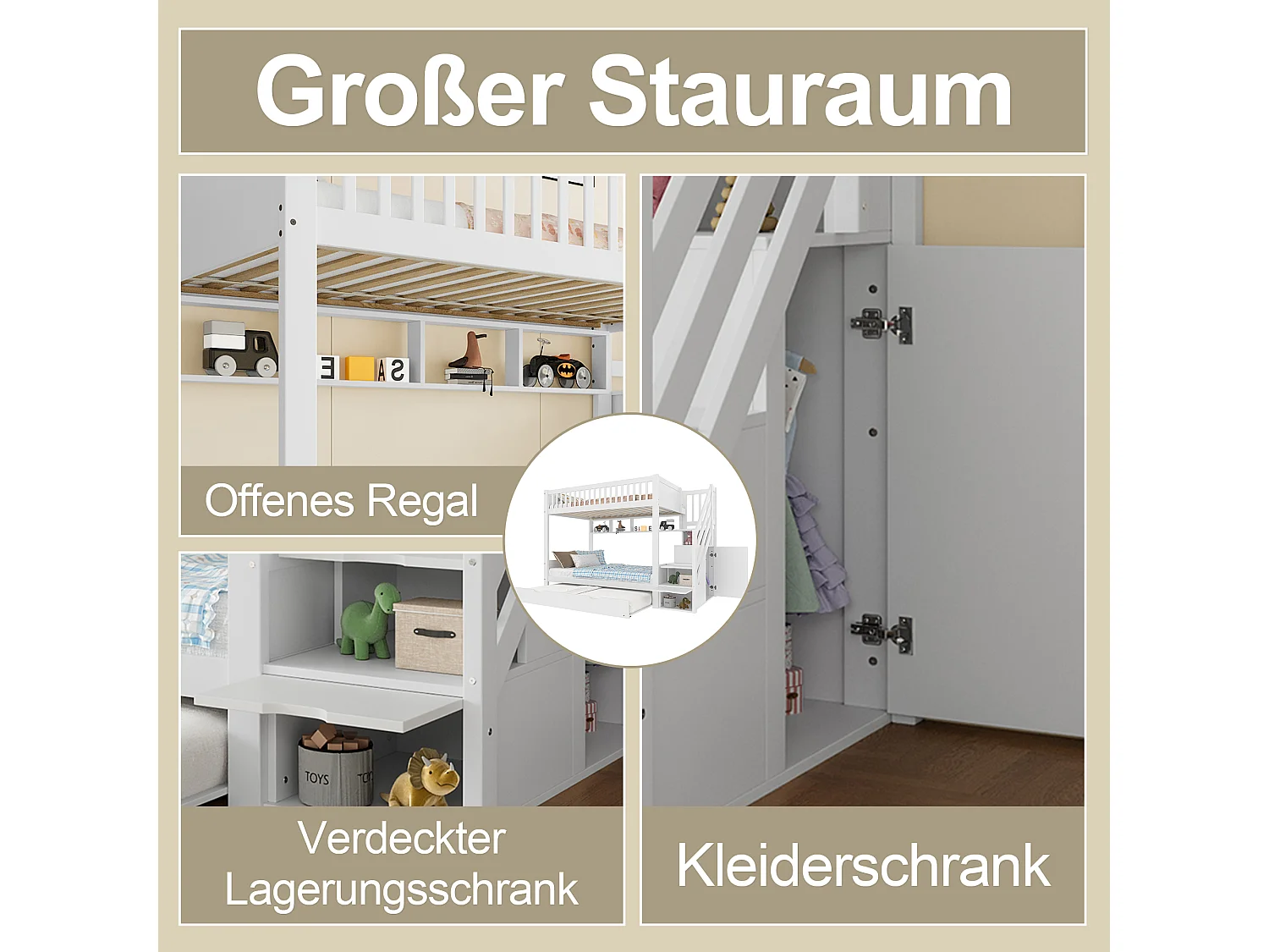 Lit superposé 90x200 bois avec armoire tiroir lit gigogne enfants/adolescents blanc