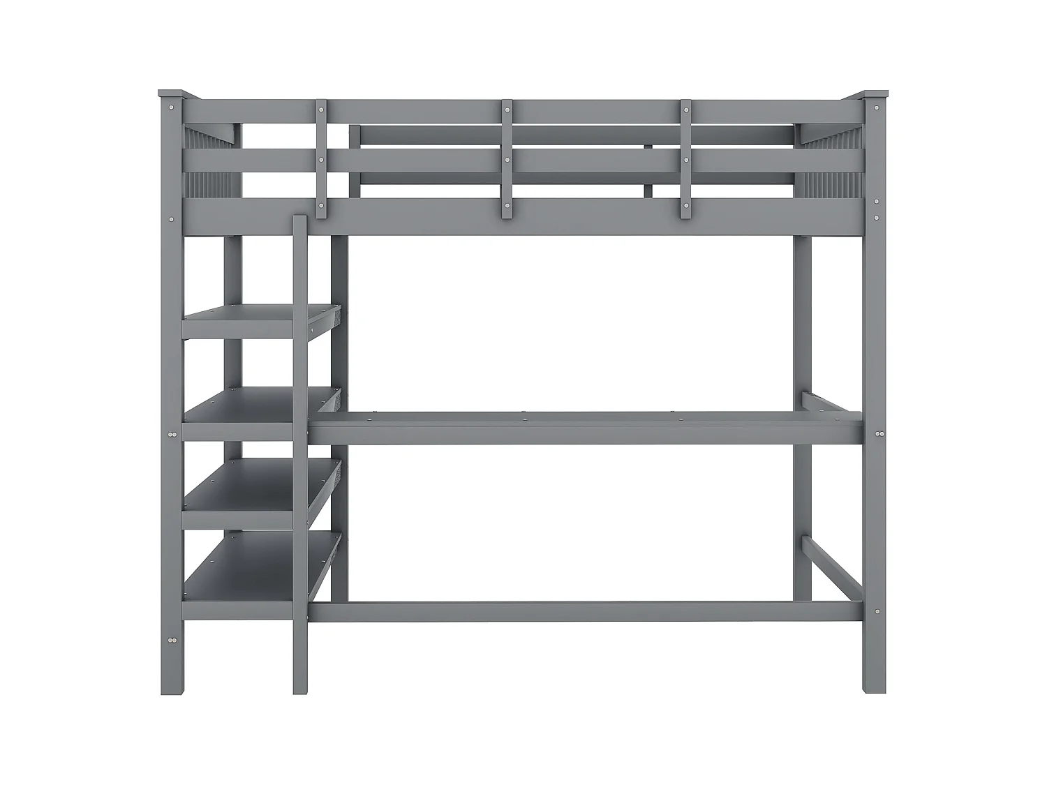 Lit mezzanine enfant 140x200 bois MDF avec bureau rangement gris