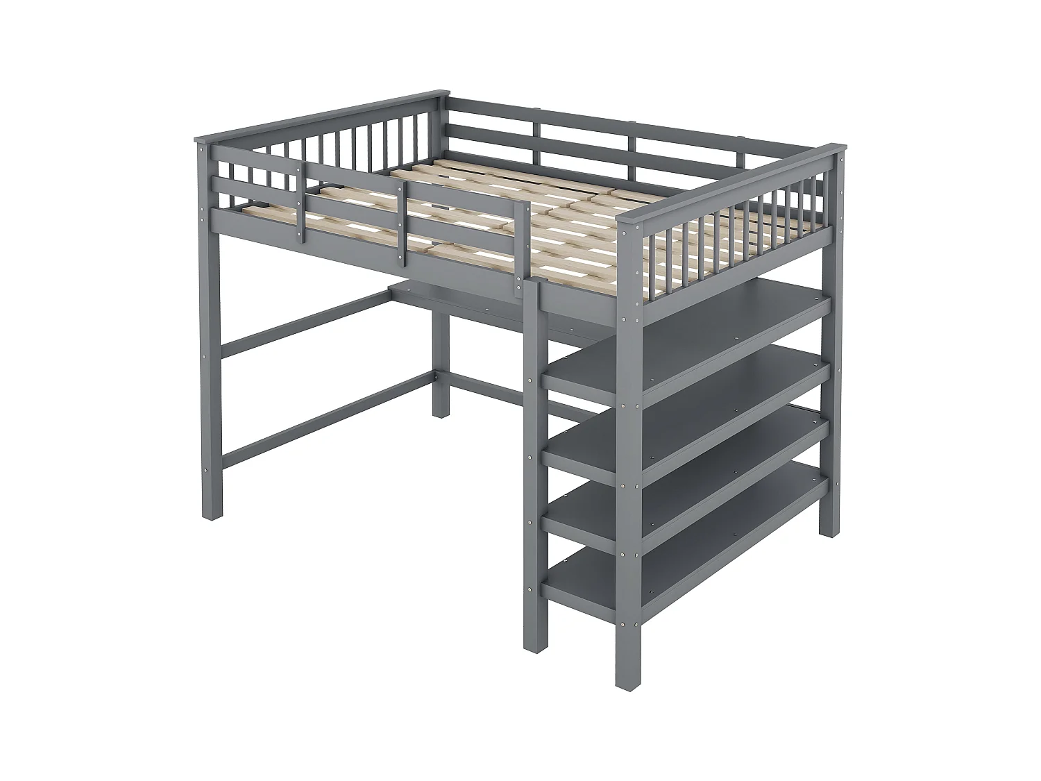 Lit mezzanine enfant 140x200 bois MDF avec bureau rangement gris