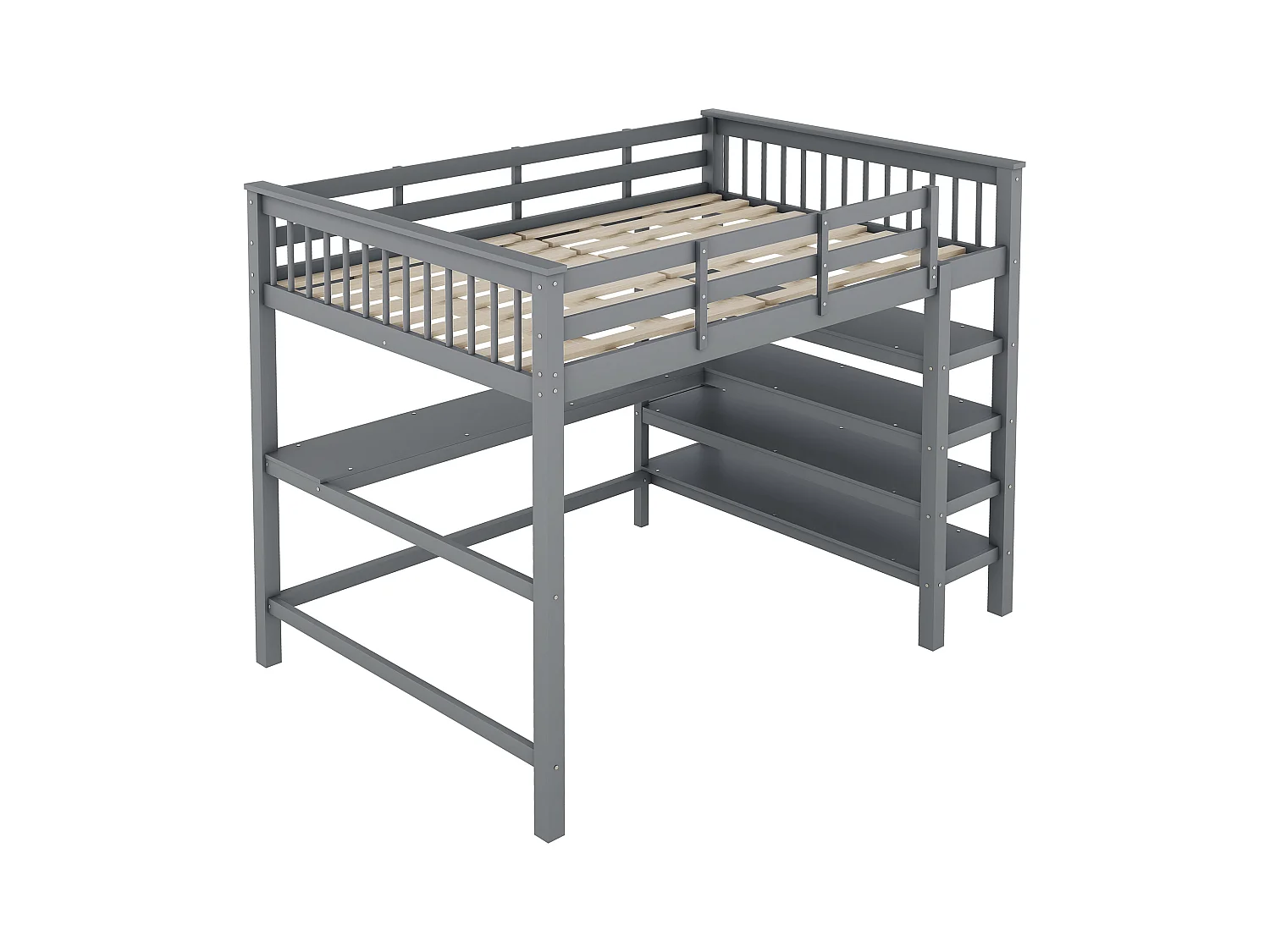 Cama infantil mezanino 140x200 madeira MDF com escrivaninha cinza