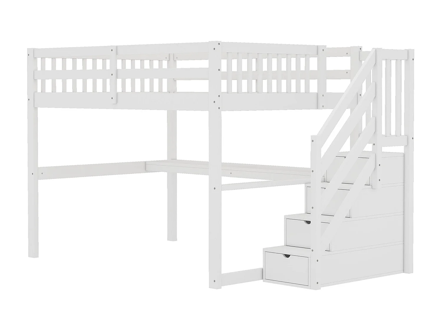 Soppalco illuminato 140x200 cm bois massif avec Bureau et rangements blanc