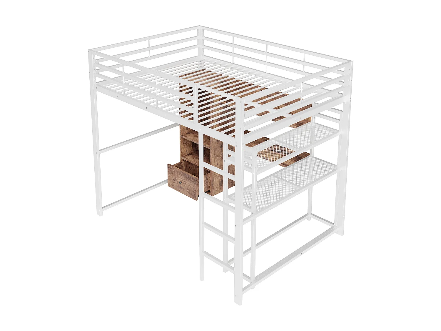 Soppalco illuminato 140x200 cm in metallo con Bureau Rangements LED Échelle Design Blanc