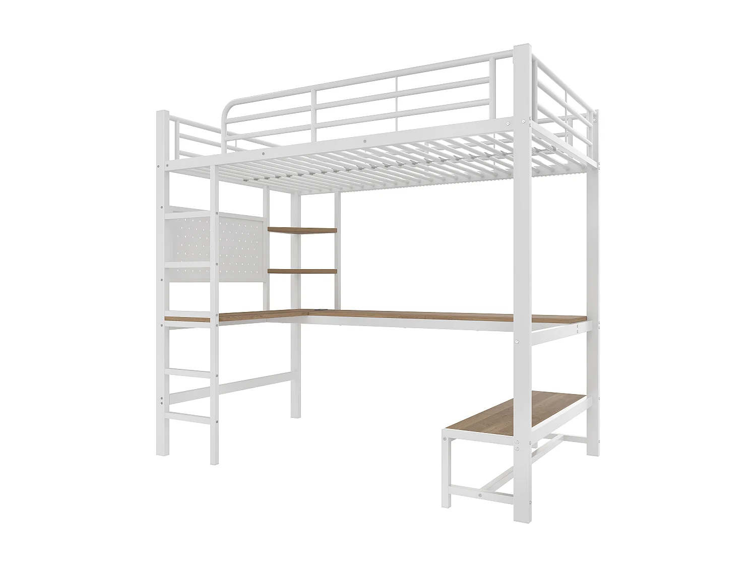 Soppalco illuminato 90x200 cm in metallo con scrivania rangements LED USB Type-C échelle blanc